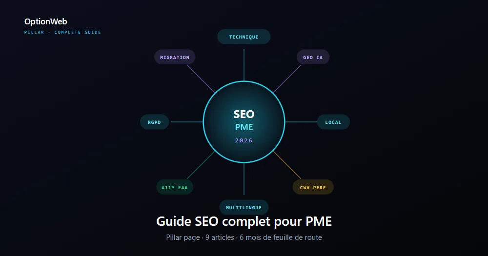 Pillar page SEO 2026 me hub qendror dhe rreze drejt 9 artikujve